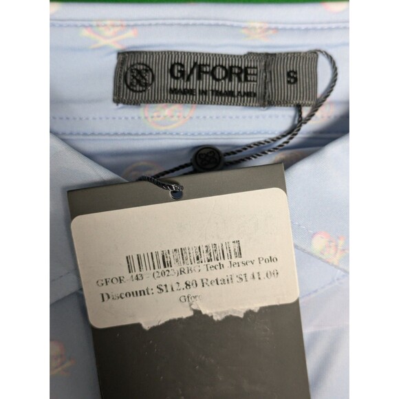 G/FORE Golf Polo Mens S Blue Skulls Crossbones Print Performance Stretch NEW - Picture 4 of 11
